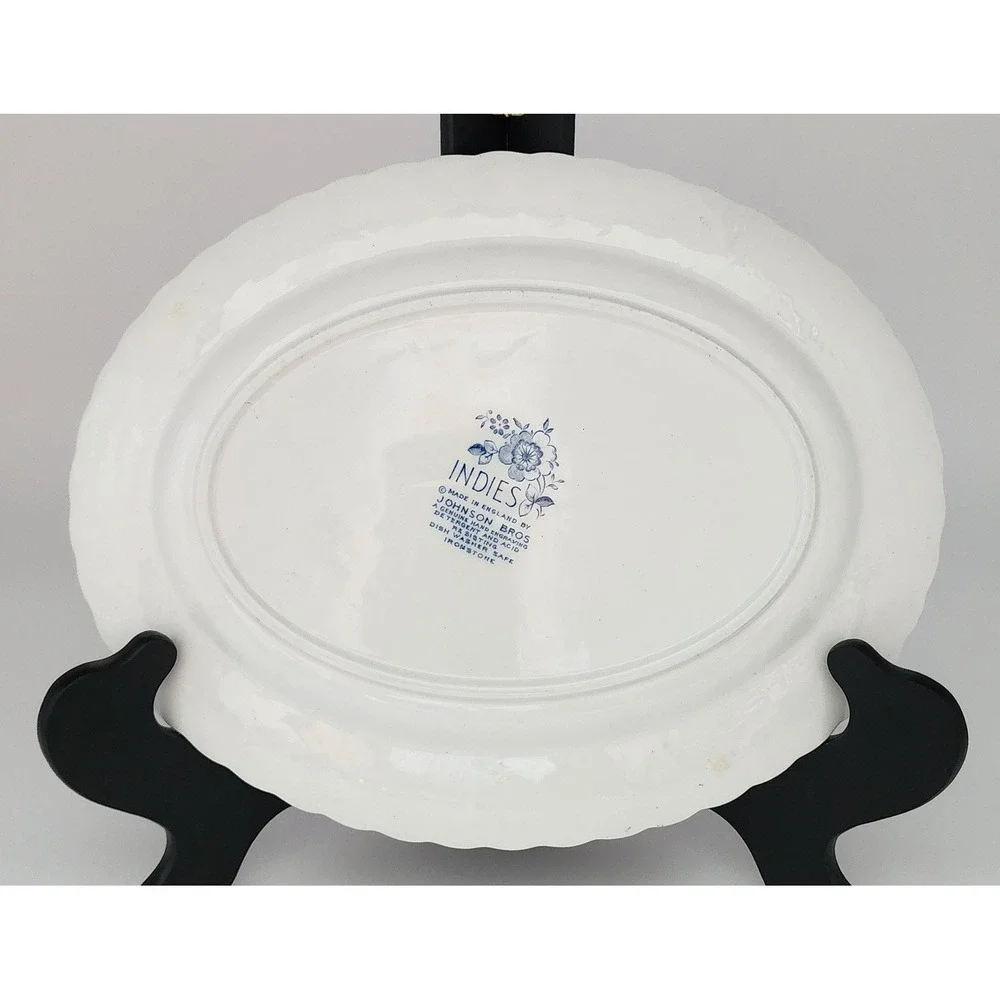 Johnson Bros Indies Serving Platter Large 12in Blue White Floral Bird EXC